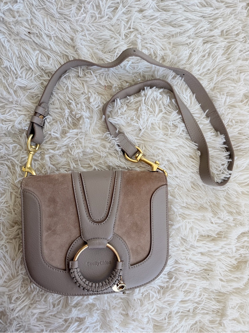 See By Chloe Hanna Small Taupe Leather & Suede Shoulder Crossbody Bag